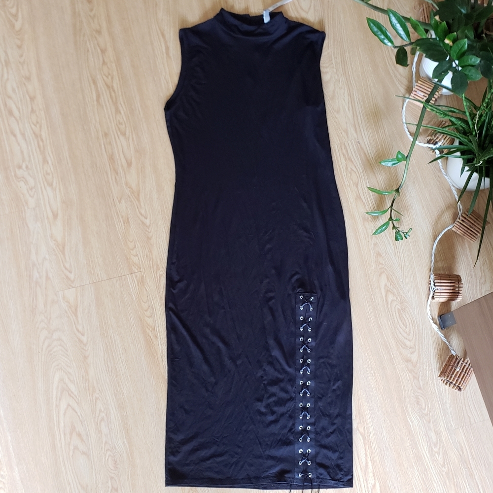 Asos Maternity mock neck midi dress lace up slit